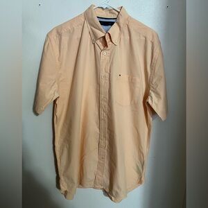 TOMMY HILFIGER Classic Striped Casual Button Down Shirt Orange White Men's Sz L